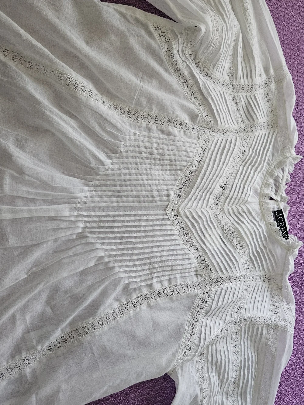 J. Crew White Lace Pintuck Peasant Blouse Size S